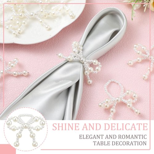 Gandeer 12 Pcs Pearl Bow Napkin Rings Imitation Bow Pearl Ring Napkin Holder Delicate Beaded Serviette Buckles for Christmas Wedding Party Dinner Table Decor and Daily Use(Elegant)