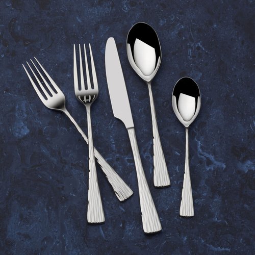 Mikasa Novaro 20-Piece Flatware Set, Service for 4, 18/10 Stainless Steel Silverware with Striated Wood-Grain Design, Squared Tips, Dishwasher Safe