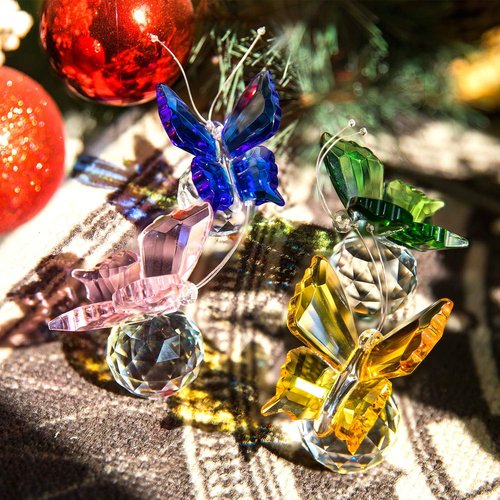 H&D Hyaline & Dora Crystal Butterfly Figurine Set - Elegant Cut Glass Statues | Pack of 4