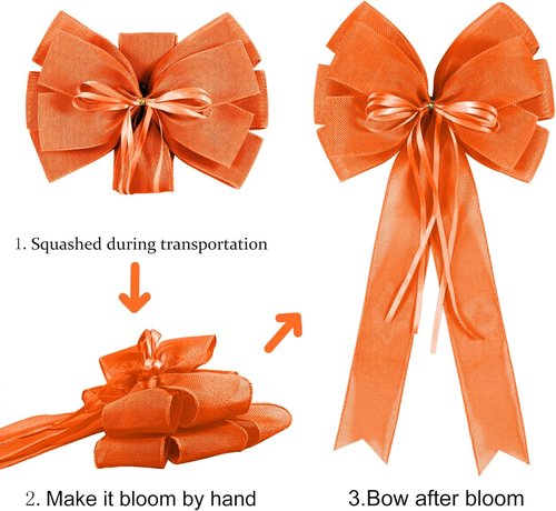 Hongsome Fall Bows for Wreaths Decor - 2 PCS Decorative Orange Burlap & Glitter String Bows for Autumn