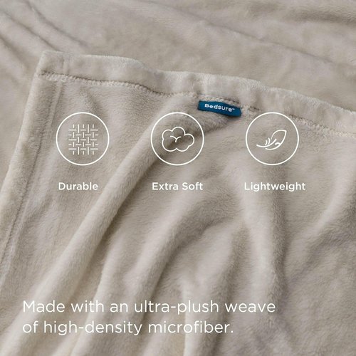 Bedsure GentleSoft Fleece Blanket - Cozy 300GSM Plush Twin Size in Oxford Tan | Perfect for Bed, Sofa, Travel, 60x80 Inches