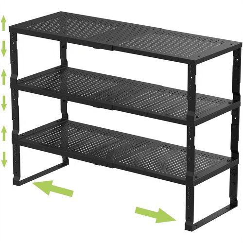 Jojocross Expandable Adjustable Stackable Kitchen Organizer, Spice Rack,Metal Pantry Storage Shelves Racks,Counter Shelf for Cabinets, Countertop, Cupboard (3 Packs/Large/Black)