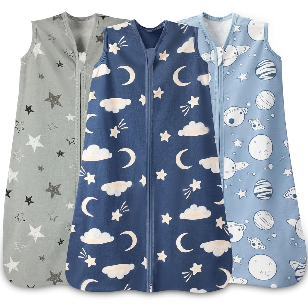 Skiennix Baby Sleep Sack | 100% Cotton Wearable Blanket for Newborns | 3-Pack, 2-Way Zipper, TOG 0.5