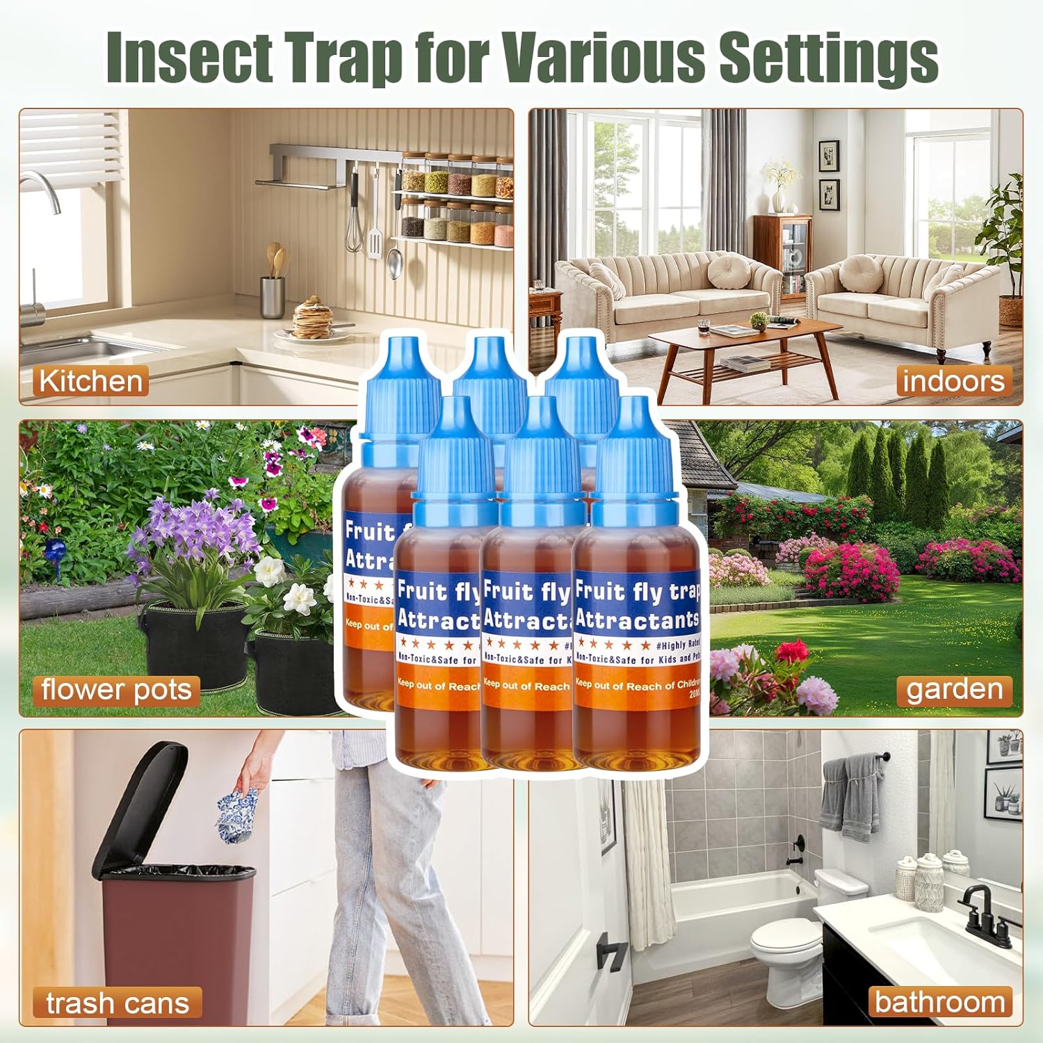 Regine Switzerland Fruit Fly Trap Refill Liquid - Effective Gnat Killer & Long-Lasting Bait (6 Pack)