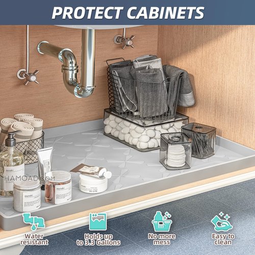 SIKADEER 22" x 19" Under Sink Mat Waterproof, Silicone Mat Kitchen Drawer Shelf and Cabinet Liner, Sink Protector for Kitchen Organizers and Storage, Boot Tray Pet Food Mats