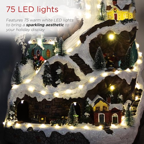 Alpine Corporation 18" Tall Indoor Animated Winter Wonderland Set - 75 LED Lights, Music & Moving Train