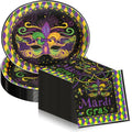 Dereinwo 50 Pcs Mardi Gras Party Large 12" x 10" Oval Paper Plates and Napkins Disposable Heavy Duty Paper Plates and Napkins for Mardi Gras Party Supplies
