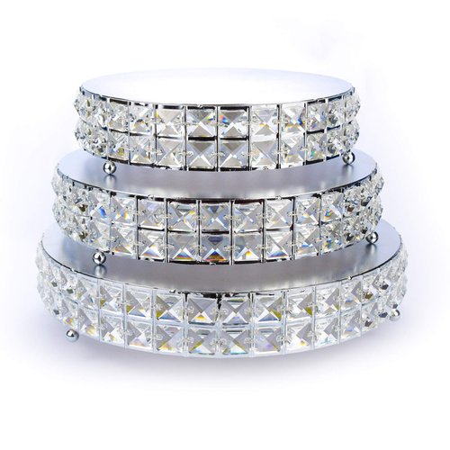 LINDLEMANN 3 Pack Shiny Crystals Cake Stands with Spatula Metal Decorative Cupcake Holder Round Dessert Display Stand for Wedding Birthday Anniversary & Party (Silver, 10" | 12" | 13")