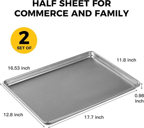 HONGBAKE Aluminum Cookie Sheets - Non-Stick Baking Pans with 50 Pcs Parchment Paper | 2-Pack, 12.8 x 17.7 in, Silver