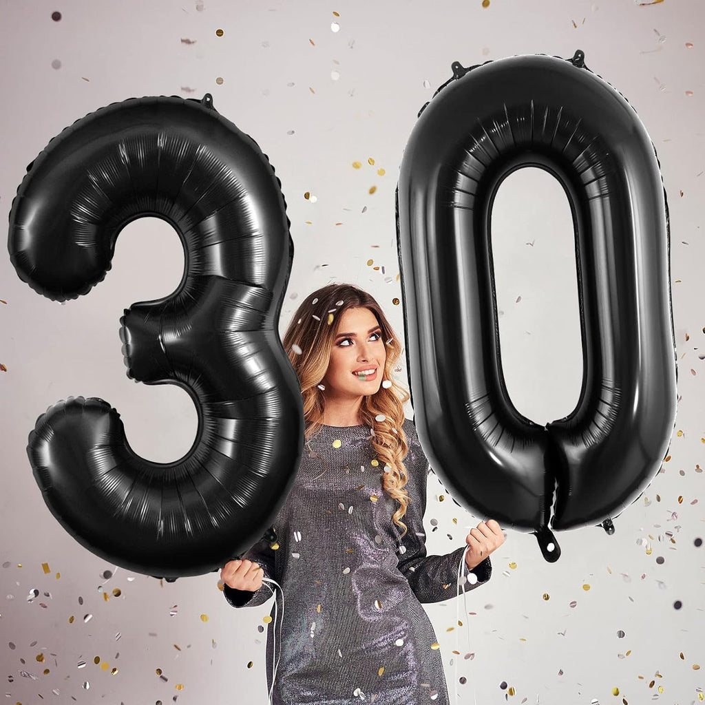 Skiennix 30-Inch Number Balloon - Large Black Foil Balloon for 30th Birthday Celebrations