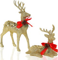Juegoal Glitter Golden Reindeer Figurines - Set of 2 Christmas Tabletop Decorations | 12.6" Xmas Ornaments