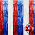 Foil Fringe Curtain Backdrop by [Brand Name] - 4 Pack 3.2Ft x 9.8Ft Red, Blue & White Metallic Streamers for Parties
