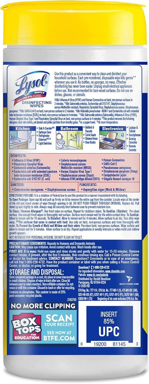 Lysol Disinfectant Wipes - Multi-Surface Antibacterial Cleaning Wipes | Lemon & Lime Blossom, 105 Count