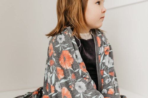 Large Premium Knit Baby 3 Layer Stretchy Quilt Blanket"Poppy" by Copper Pearl