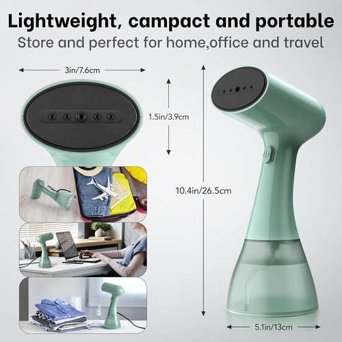 GS01 Handheld Clothes Steamer - 1500W Fast Heat-Up, 400ml Water Tank, Portable Design (Green)