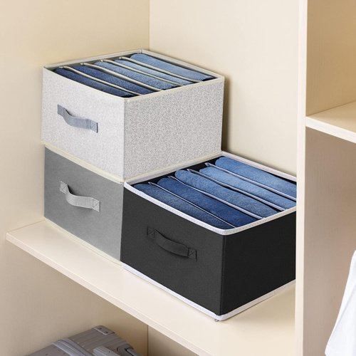 Homsorout Closet Organizers - 5-Cell Jean Organizer for Efficient Wardrobe Storage | Foldable Drawer Set (Black)