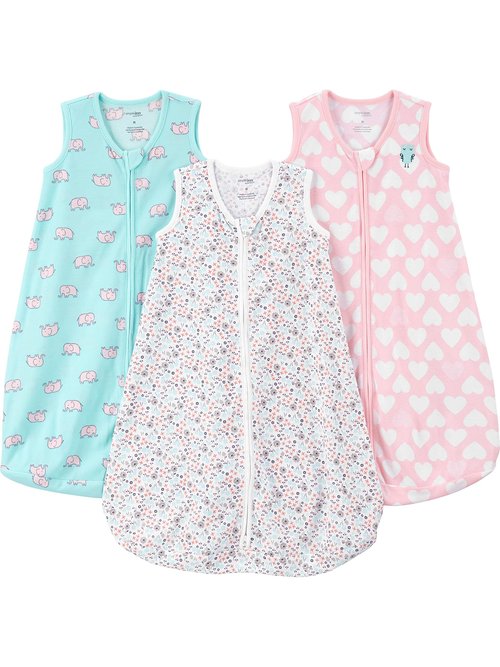 Simple Joys by Carter's Baby Girls' 3-Pack Cotton Wearable Blankets, Hearts/Owls, Small