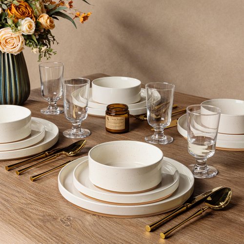 AmorArc Ceramic Dinnerware Set for 6 | Speckled Stoneware Plates and Bowls with Rustic Terracotta Underside| Scratch Resistant,Dishwasher & Microwave Safe Dishes Sets- 18pcs
