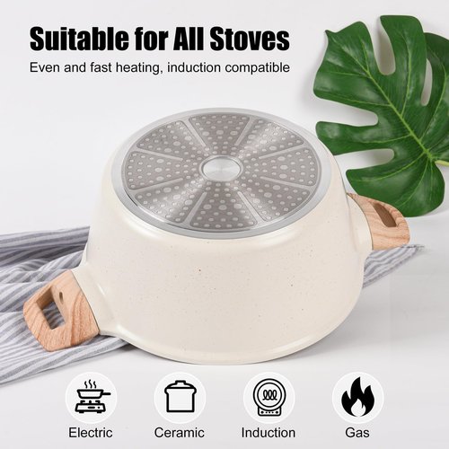 4.5 QT Nonstick Stock Pot with Lid, Ceramic Cookwear Soup Pot, Large Casserole with Lid, Easy to Clean Non Stick Cooking Pot Cookware PFOA Free, White