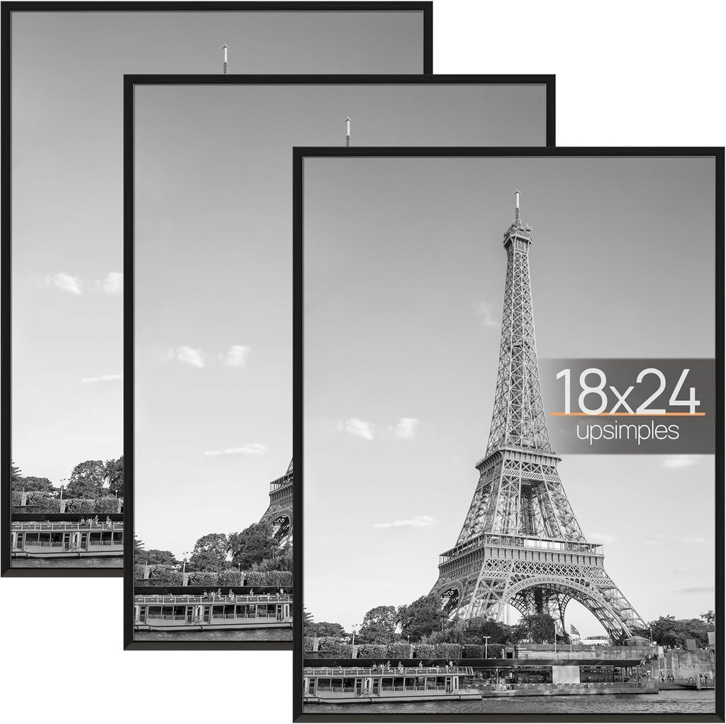 Upsimples 18x24 Picture Frame - Scratch-Proof Black Poster Frames, 3 Pack for Horizontal/Vertical Display