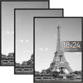 Upsimples 18x24 Picture Frame - Scratch-Proof Black Poster Frames, 3 Pack for Horizontal/Vertical Display
