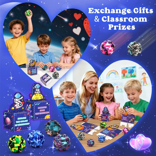 Valentines Day Cards for Kids School, 24 Pack Bouncing Balls with Valentines Day Card Box, Valentines Cards Gifts for Kid Classroom School Exchange, Valentines Party Favors Prizes Set for Kid