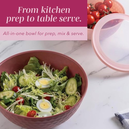 COOK WITH COLOR Mixing Bowls Set - 12-Piece Plastic Nesting Bowls with Lids, Microwave Safe, Rose Embossed