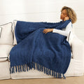 NANPIPER Knit Blanket Ultra-Soft Cozy Throw Handknit Style for Couch, Luxurious Lightweight Home Decor, Navy Blue 50"x60"