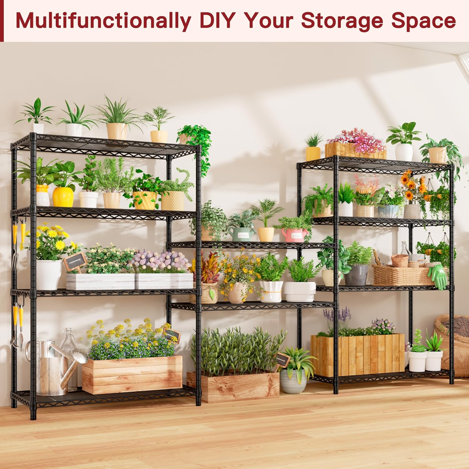 PrimeZone Wire Metal Storage Shelves - Heavy Duty 5-Tier Adjustable Garage Organizer Rack | NSF-Certified, 35.5" W x 14" D x 72" H, Black