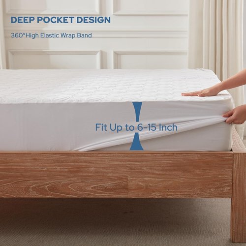 BEDLORE Waterproof Mattress Protector - Soft, Breathable Full Size Pad for 6"-15" Depth | White