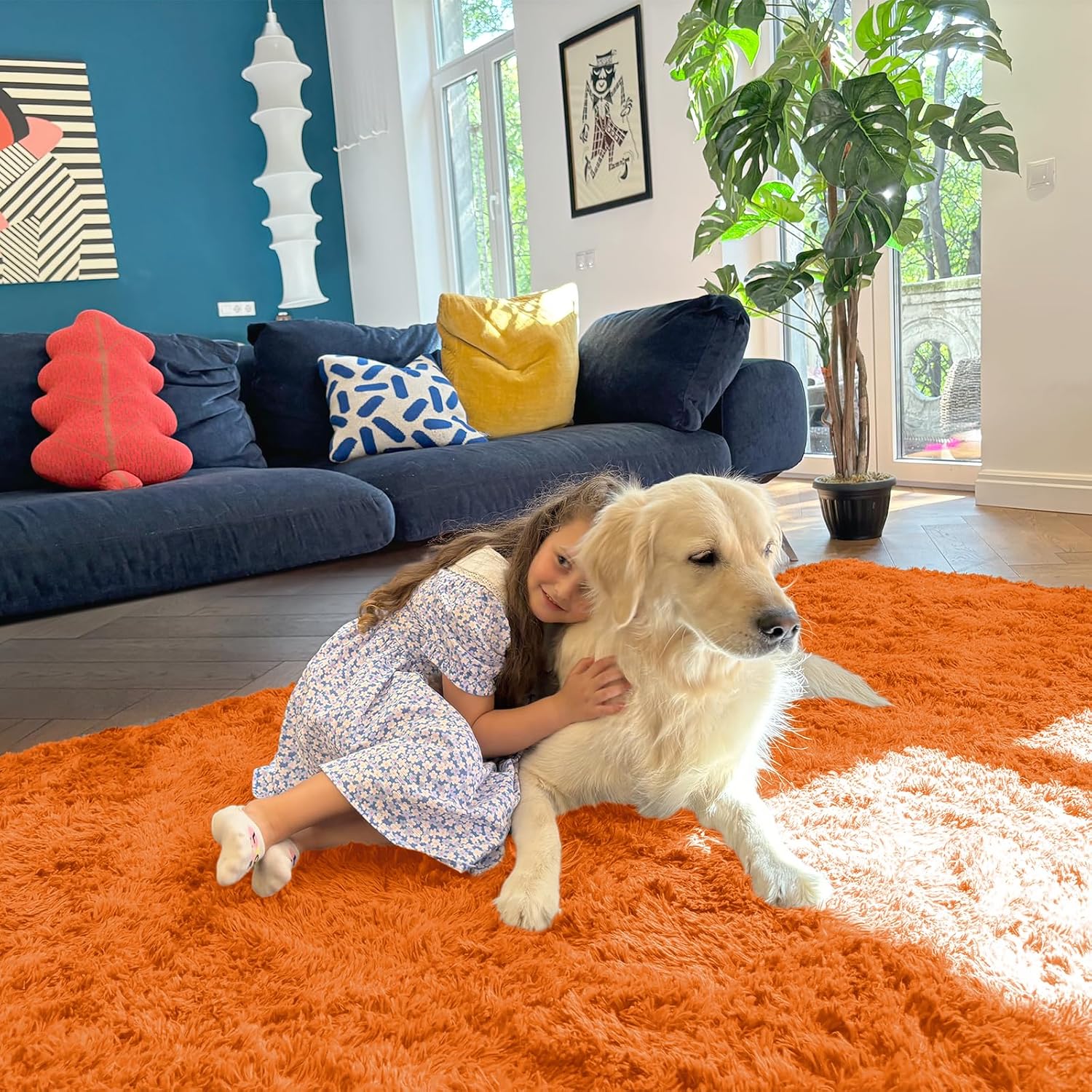 OLANLY Runner Rugs - Soft, Machine Washable Shaggy Carpet for Hallway & Bedroom | Orange 2x4 ft