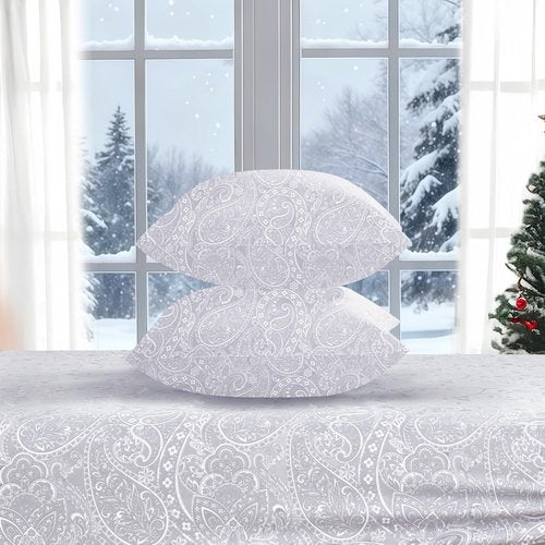 ROOYE Christmas Queen Size Bed Sheets, 4 Piece Floral Pattern Sheets Queen, 17" Deep Pocket, Soft Luxury Brushed Microfiber Cooling Sheets, Easy Care, Light Grey Paisley
