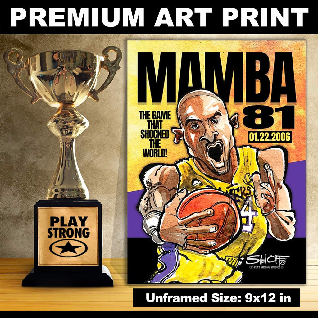 Play Strong Kobe Bryant MAMBA 81 Superstar Tribute 9x12 Inch Framed Fine Art Watercolor Print