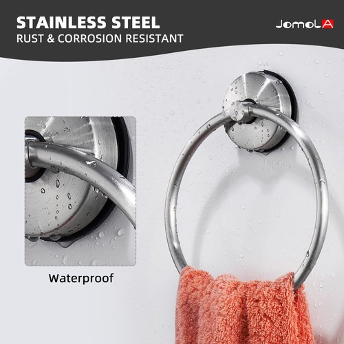 JOMOLA Towel Ring Suction Towel Holder for Bathroom Stainless Steel Kitchen Towel Rail Rack Drill Free Bath Towel Holder Bathroom Accessories Brushed Finish