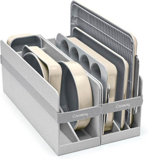 Caraway Nonstick Ceramic Bakeware Set - 11 Pieces of Assorted Baking Pans & Cooling Rack | Non-Toxic, PTFE & PFOA Free - Cream
