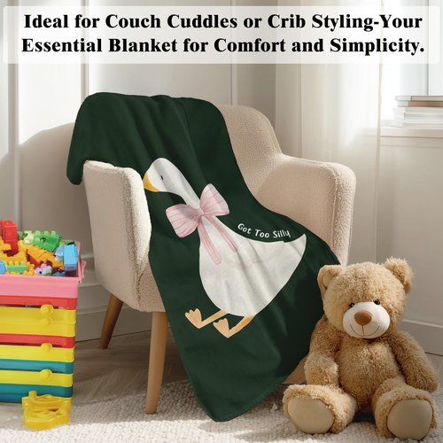 VRW Coquette Pink Bow Goose Kids Blanket, Dark Green Goose Nursery Throw Blanket Gifts for Girls Nursery Toddler Kids Room Bedroom Couch Bed Decor, 30x40 Inch