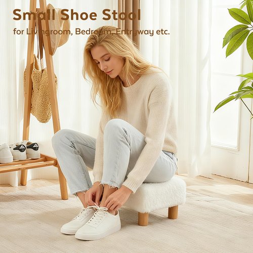 FIMIVIBI Small Foot Stool Ottoman, Sherpa Footstool Ottoman Foot Rest for Couch, Rectangle Footstools and Ottomans Small for Living Room, Entryway and Bedroom (White)