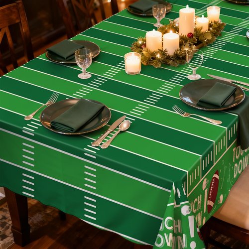 3 Pack Green Football Premium Plastic Tablecloth, 54 x 108 inch Football Disposable Tablecloths Rectangle Leakproof for Party Decorations Supplies, Picnic, Birthday (Green Football, Rectangle 3 Pack)