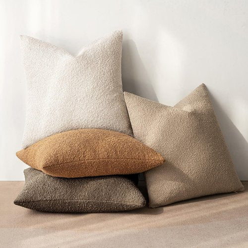 MIULEE Pack of 4 Decorative Textured Boucle Throw Pillow Covers 18x18 Inch Neutral Brown Accent Solid Pillow Cases Couch Cushion Covers for Modern Farmhouse Boho Chair Sofa Bed Room Home Decor