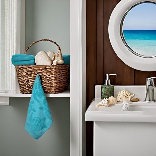UHRMF 2 Pcs Sea Turtle Hand Towels for Bathroom 100% Cotton Jacquard Weave Teal Turquoise Coastal Beach Guest Hand Towels Bathroom Kitchen Towels Decor Accessories (Turtle Blue, 2*Hand Towel)