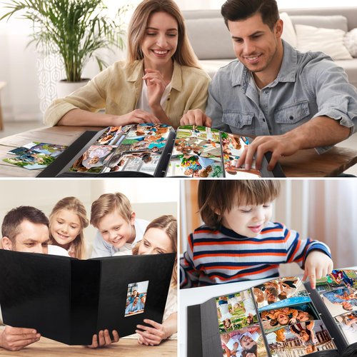 1000 Pocket Photo Album 4x6 Leather Cover, Extra Large Capacity Holds 1000 Horizontal and Vertical Photos, Acid Free Non Stick Pages with Front Window, Perfect for Wedding Family Baby Memories (Black)