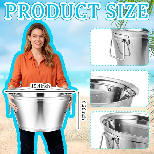 Maxdot Stainless Steel Beverage Tub Large Champagne Buckets 20-Quart 5-Gallon Insulated Ice Bucket for Parties with Double Hinged Handles Heavy Duty Drink Cooler Tub Wine Beer Chiller for Parties