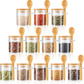 Tessco for you 12 Pack 6 oz Glass Spice Jars with Bamboo Lids and Wooden Spoons, Clear Storage Containers for Sugar, Salt, Coffee, Tea, DIY Gifts, and Sugar Scrubs Organization Set for Kitchen
