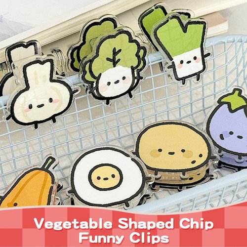 9 PCS Cute Chip Clips Food Bag Clip Set, Vegetable Shaped Bag Clips Funny Kitchen Snack Bag Sealer, Acrylic Chip Clip for Airtight Seal Food Storage