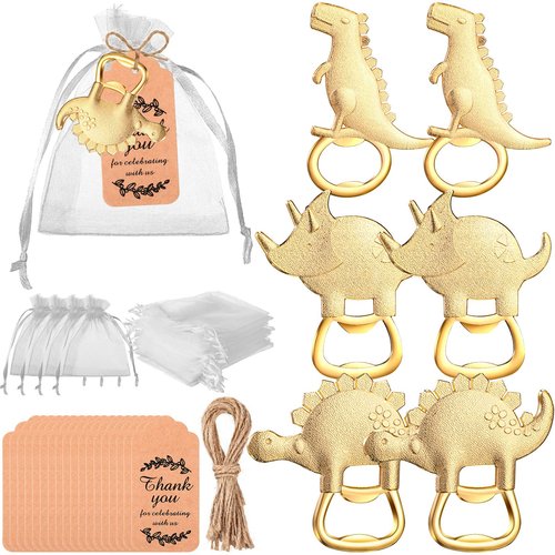 54 Pcs Dinosaur Bottle Openers Baby Shower Return Favors for Guests Bottle Opener Decorations and Souvenirs with Organza Bags Thank You Tags for Dinosaur Party Favors