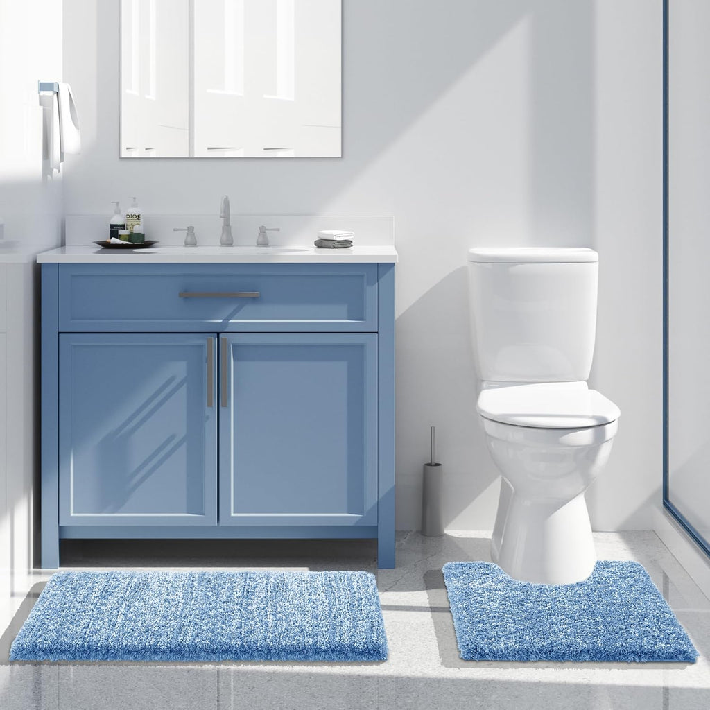Yimobra Bath Rugs - Ultra Soft Non-Slip Microfiber Bath Mats | 32x20 Blue and White, Machine Washable