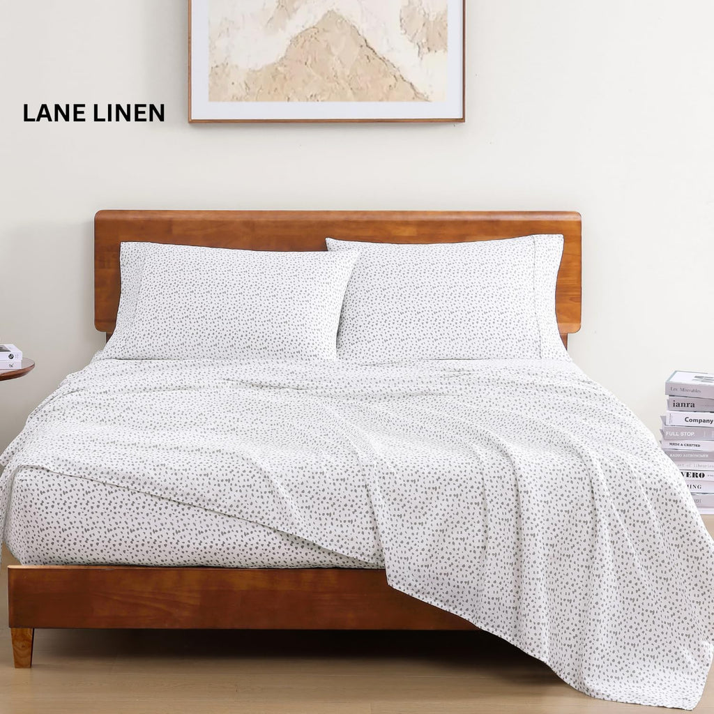 Skiennix 100% Organic Cotton Full Sheet Set - Ultra Soft, Breathable, GOTS Certified, White with Grey Dots, Fits Mattresses Up to 15 Inches Deep