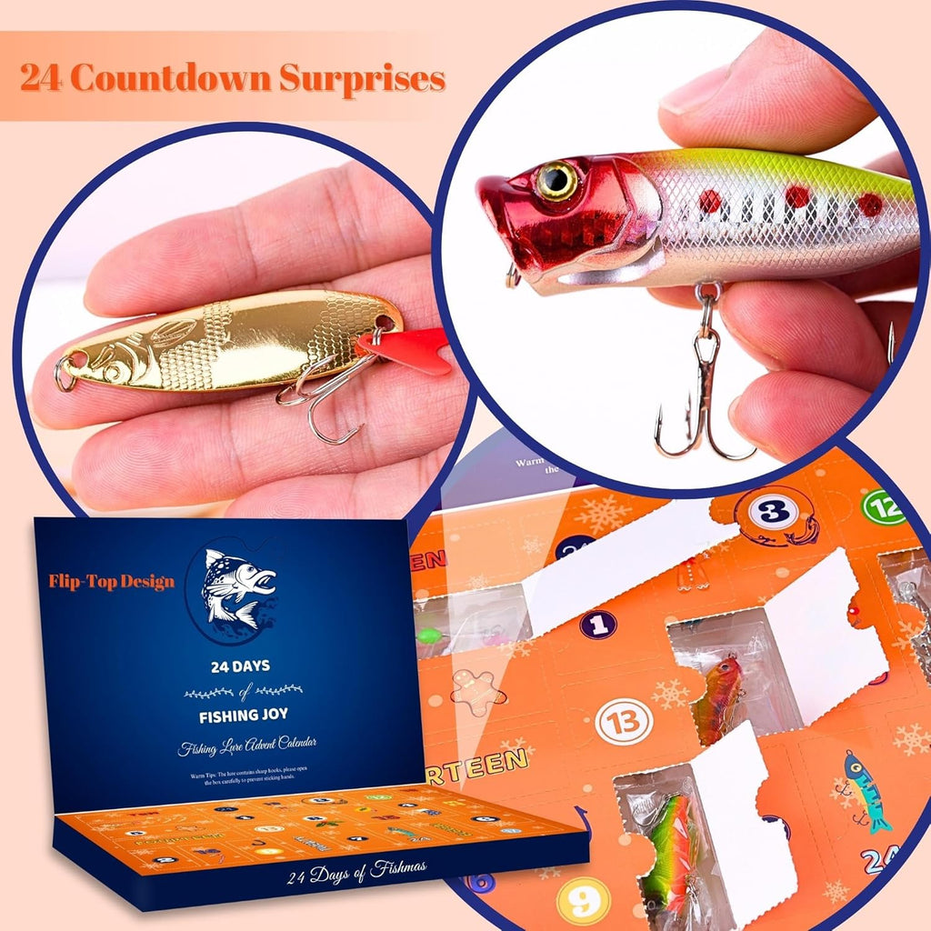 Advent Calendar Fishing Lures Set - 24 Days Countdown for Men & Boys | Perfect 2025 Christmas Gift