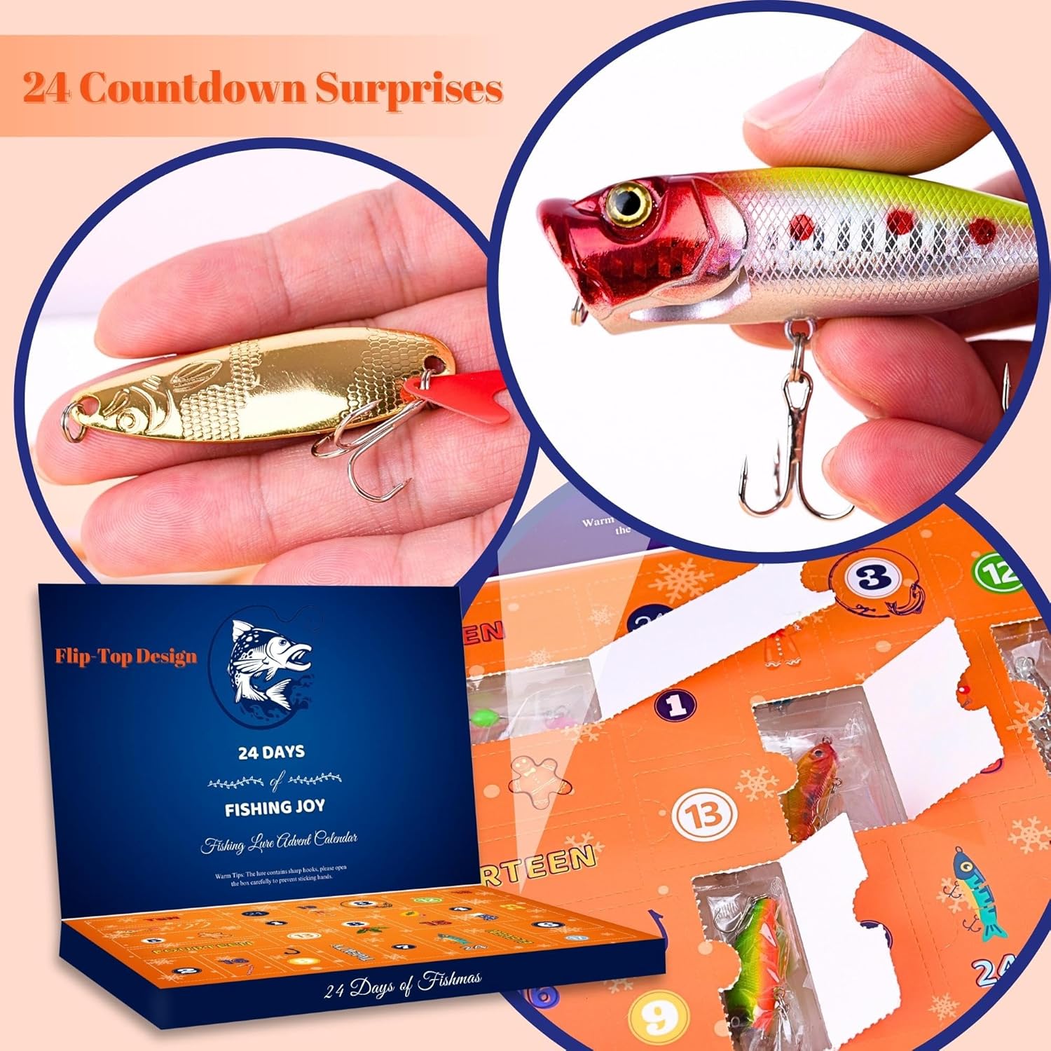Advent Calendar Fishing Lures Set - 24 Days Countdown for Men & Boys | Perfect 2025 Christmas Gift