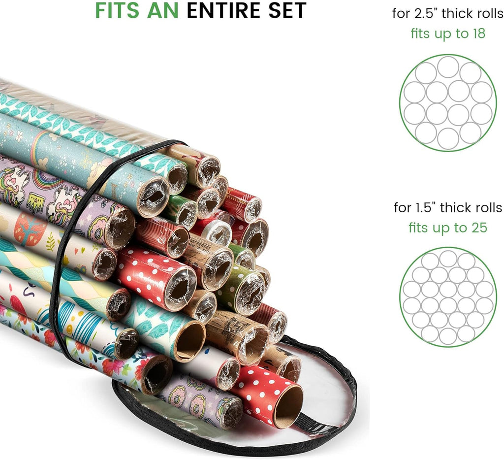 ZOBER Gift Wrap Storage Organizer - 40 Inch Waterproof PVC Holder for 25 Rolls - Black